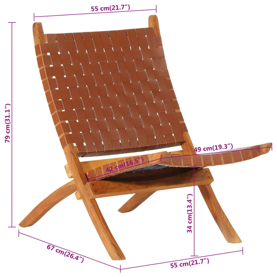 Chaise de relaxation pliable marron cuir véritable - 8