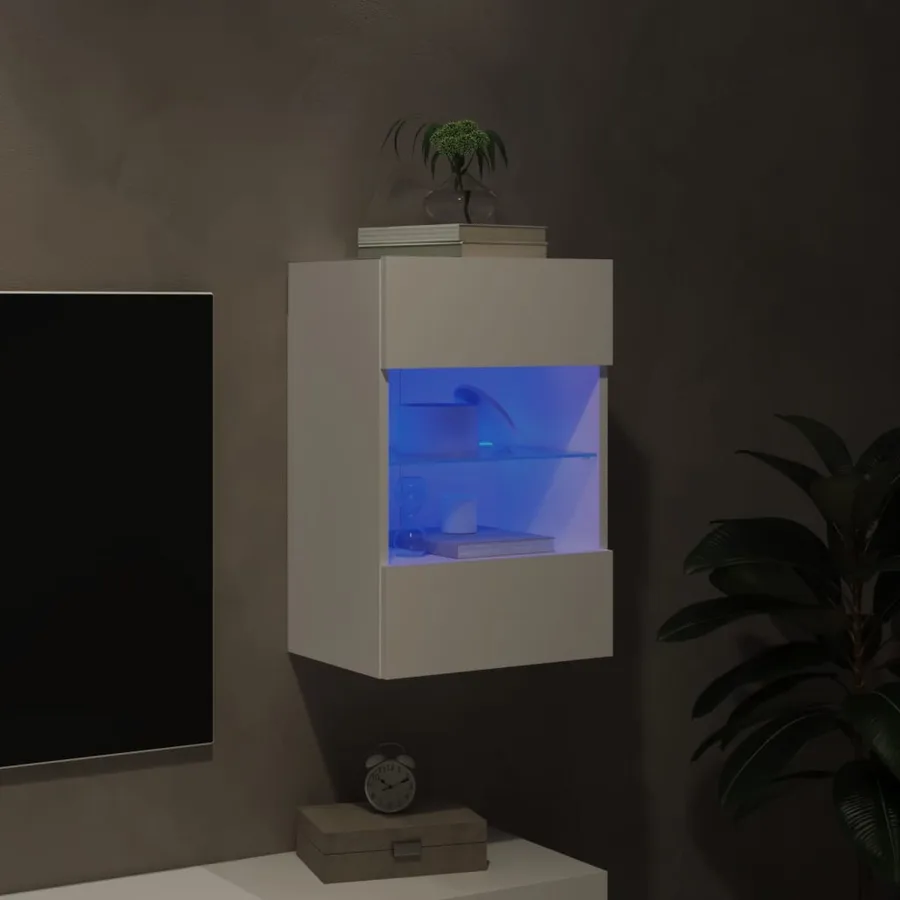 Meuble TV mural avec lumières LED blanc 40x30x60,5 cm - 3