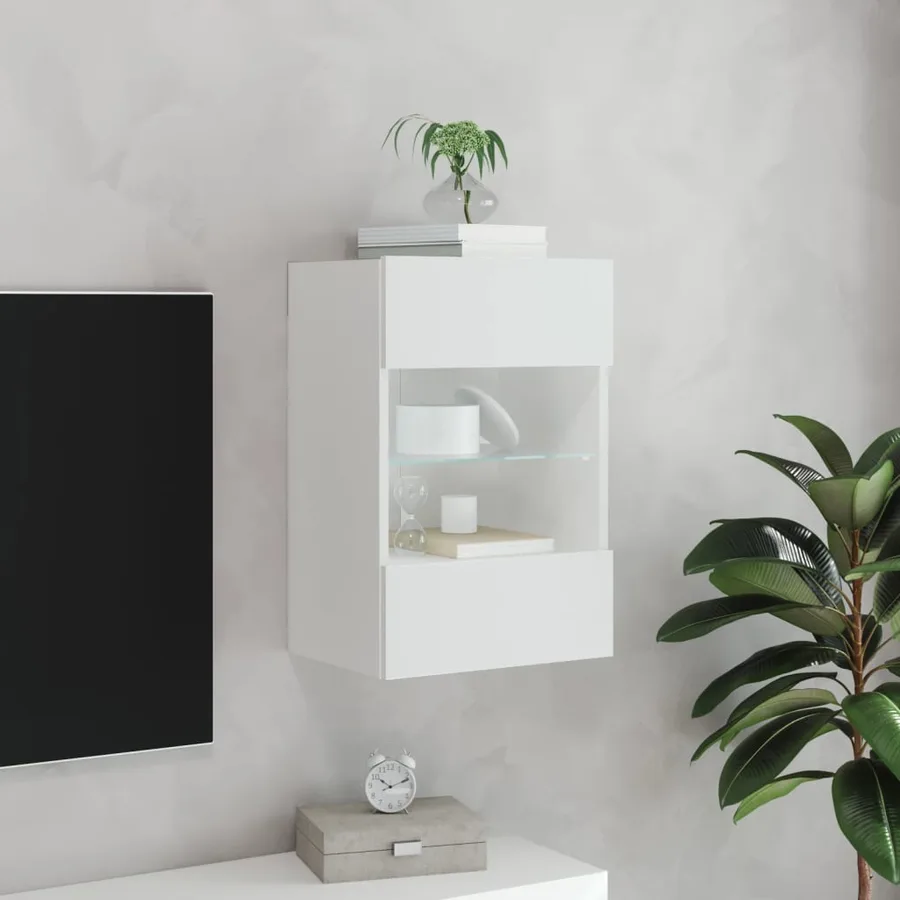 Meuble TV mural avec lumières LED blanc 40x30x60,5 cm - 4