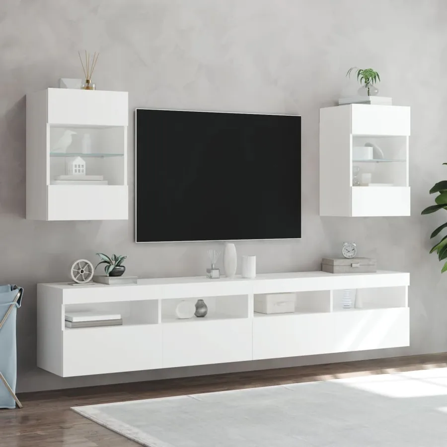 Meuble TV mural avec lumières LED blanc 40x30x60,5 cm - 5