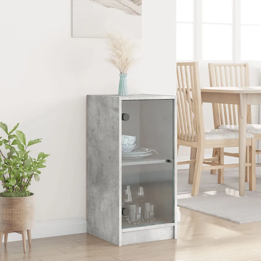 Armoire latérale avec portes en verre gris béton 35x37x75,5 cm - 3