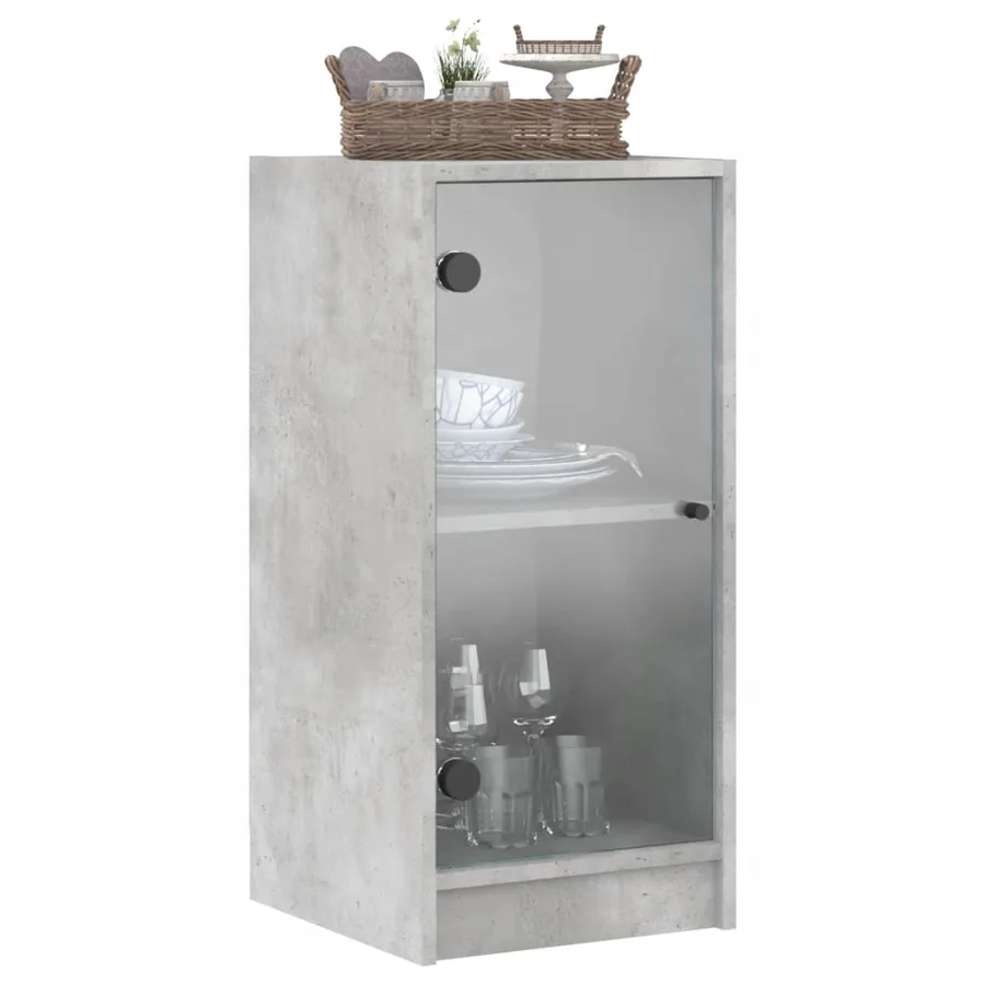 Armoire latérale avec portes en verre gris béton 35x37x75,5 cm - 4