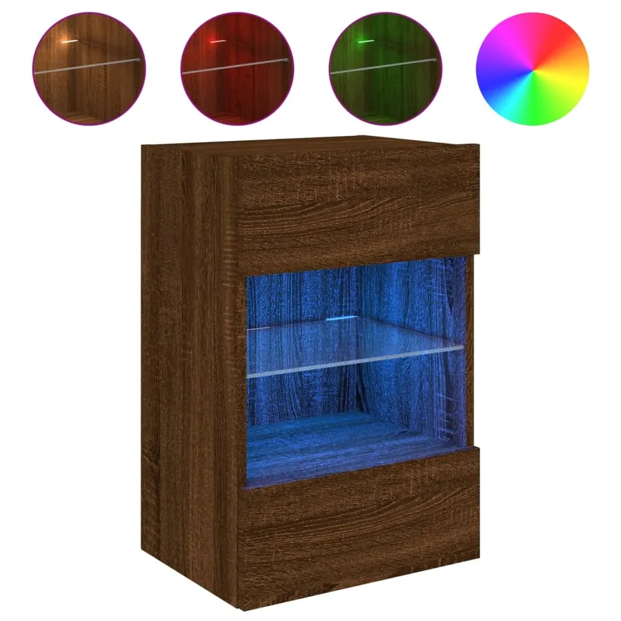 Meuble TV mural avec lumières LED chêne marron 40x30x60,5 cm - 2