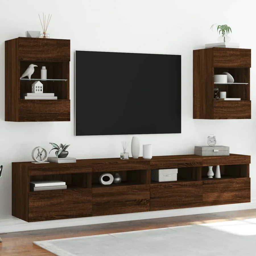 Meuble TV mural avec lumières LED chêne marron 40x30x60,5 cm - 5