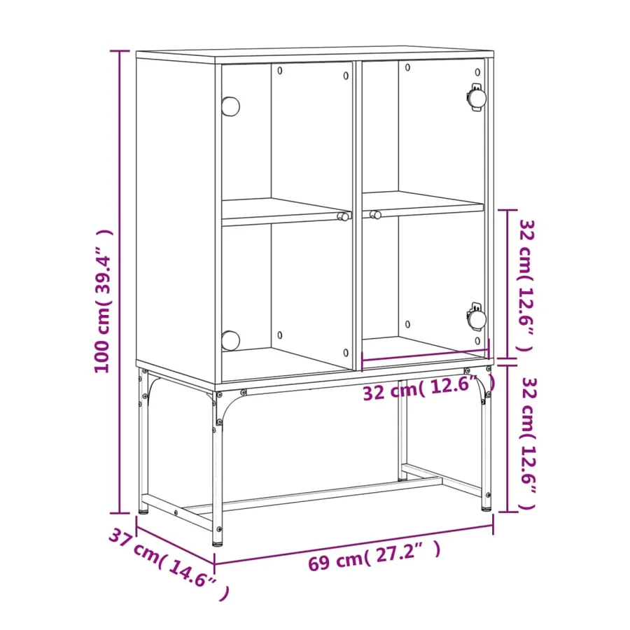 Armoire latérale avec portes en verre sonoma gris 69x37x100 cm - 11