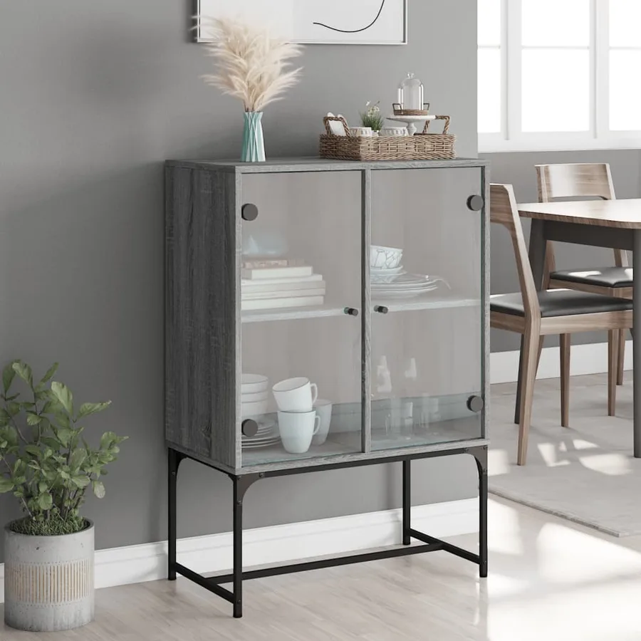 Armoire latérale avec portes en verre sonoma gris 69x37x100 cm - 3