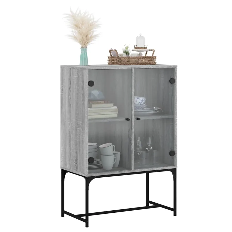 Armoire latérale avec portes en verre sonoma gris 69x37x100 cm - 4