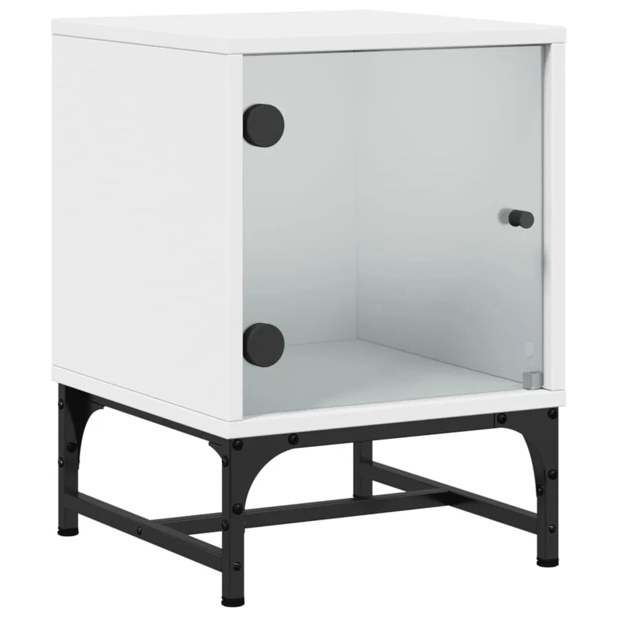 Table de chevet avec porte en verre blanc 35x37x50 cm - 2