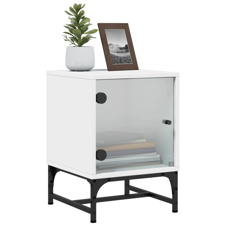 Table de chevet avec porte en verre blanc 35x37x50 cm - 4