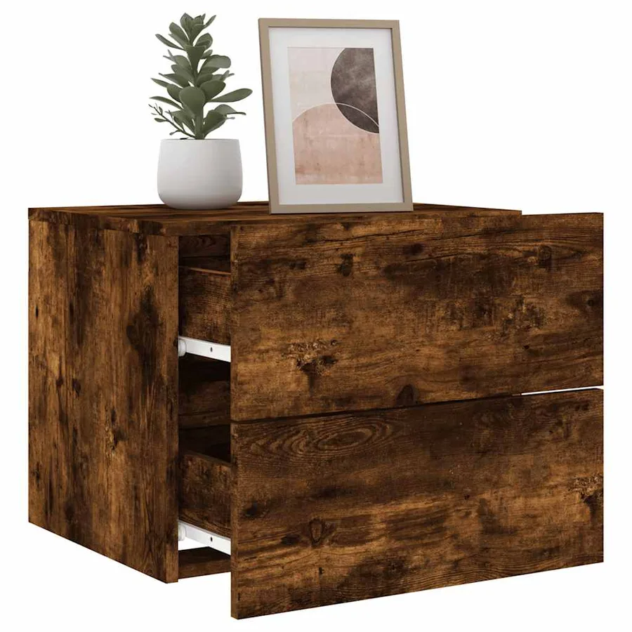 Tables de chevet murales avec lumières LED 2 pcs chêne fumé - 4