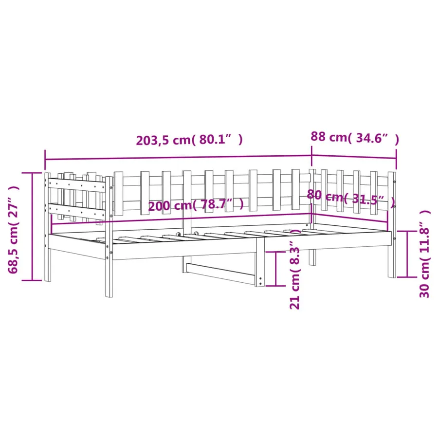 Lit de jour sans matelas noir 80x200 cm bois de pin massif - 10