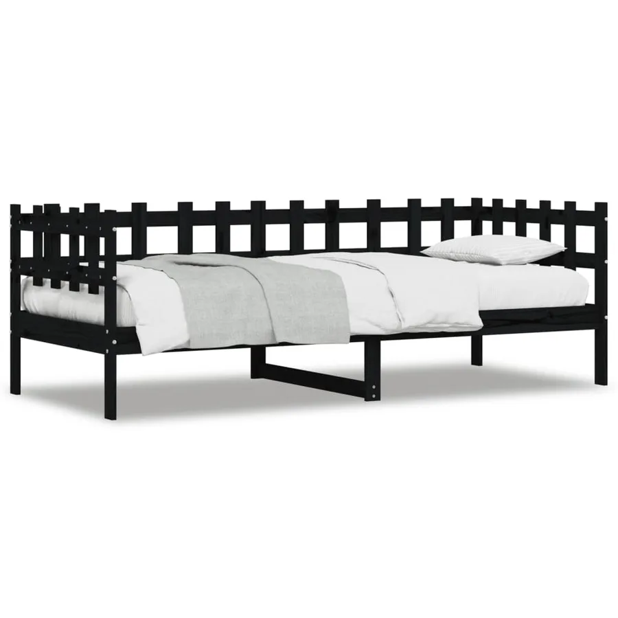Lit de jour sans matelas noir 80x200 cm bois de pin massif - 2