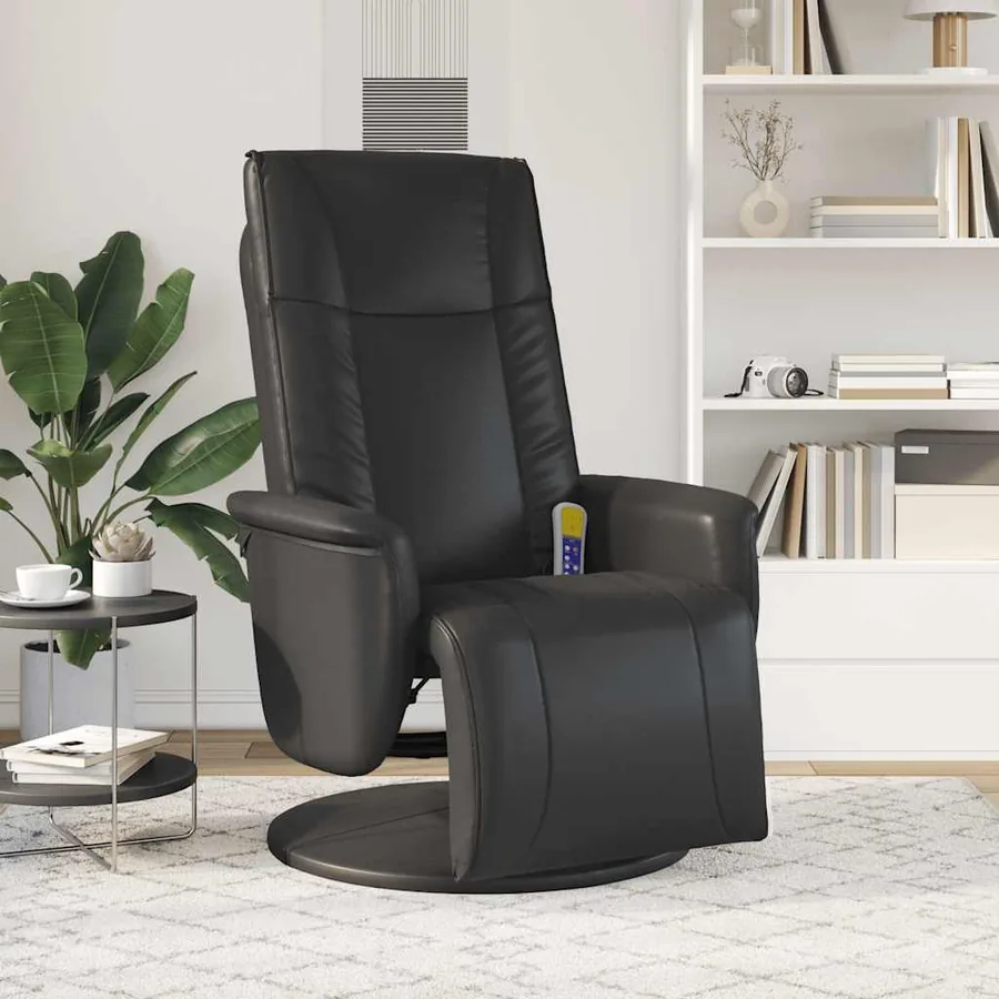 Fauteuil inclinable de massage repose-pieds noir similicuir - 3