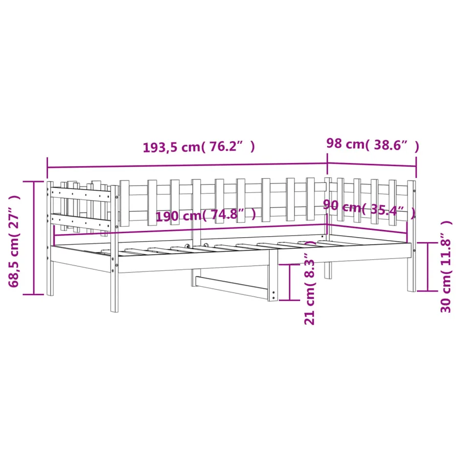 Lit de jour sans matelas noir 90x190 cm bois de pin massif - 10