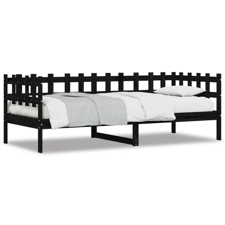 Lit de jour sans matelas noir 90x190 cm bois de pin massif - 2