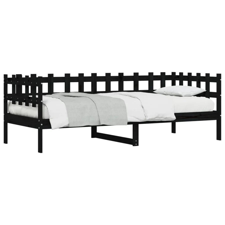 Lit de jour sans matelas noir 90x190 cm bois de pin massif - 3