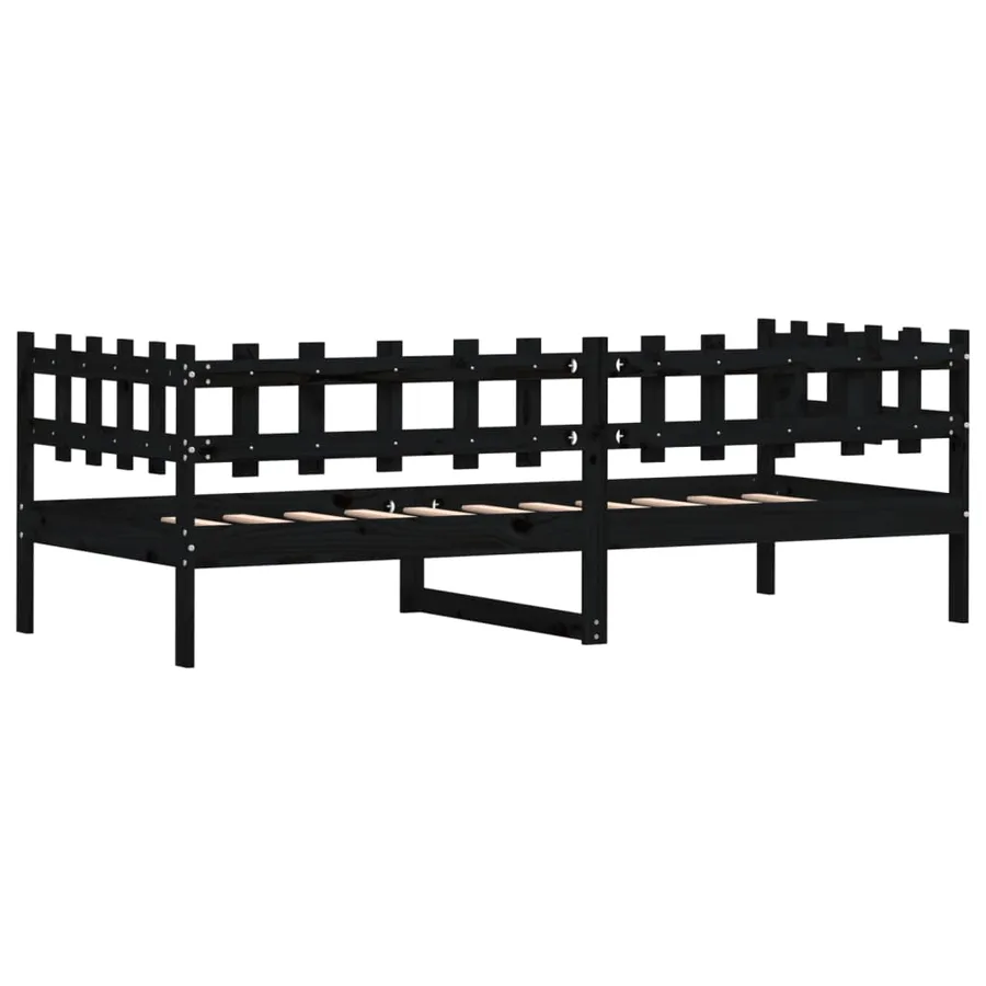 Lit de jour sans matelas noir 90x190 cm bois de pin massif - 7