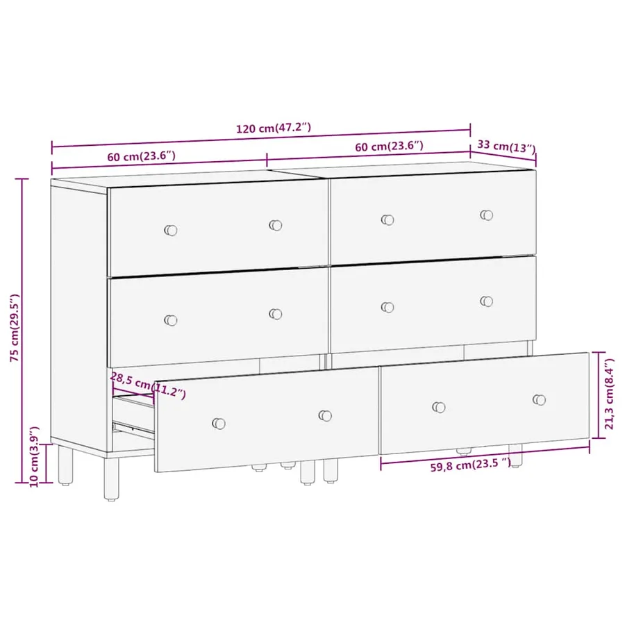 Armoires latérales 2pcs noir 60x33x75cm bois massif de manguier - 11