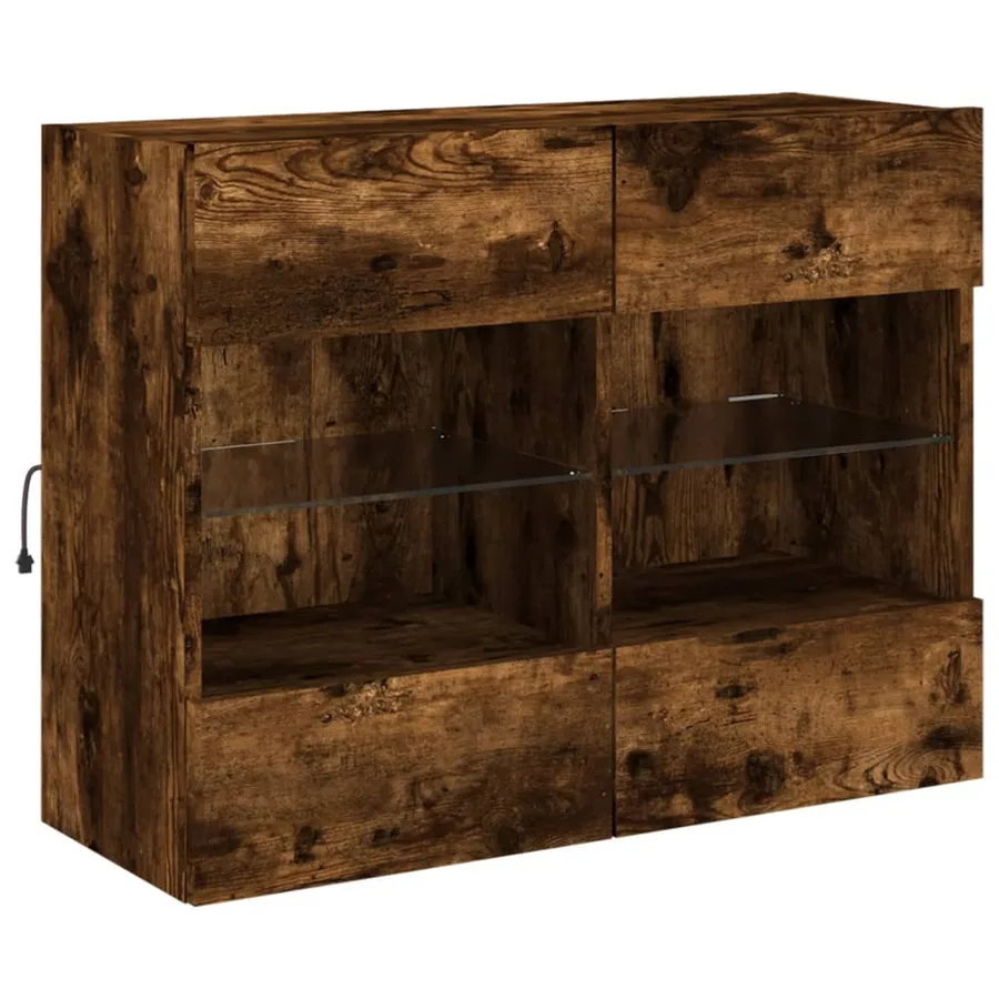 Meuble TV mural avec lumières LED chêne fumé 78,5x30x60,5 cm - 5