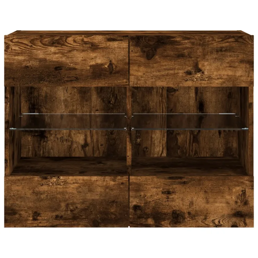 Meuble TV mural avec lumières LED chêne fumé 78,5x30x60,5 cm - 6