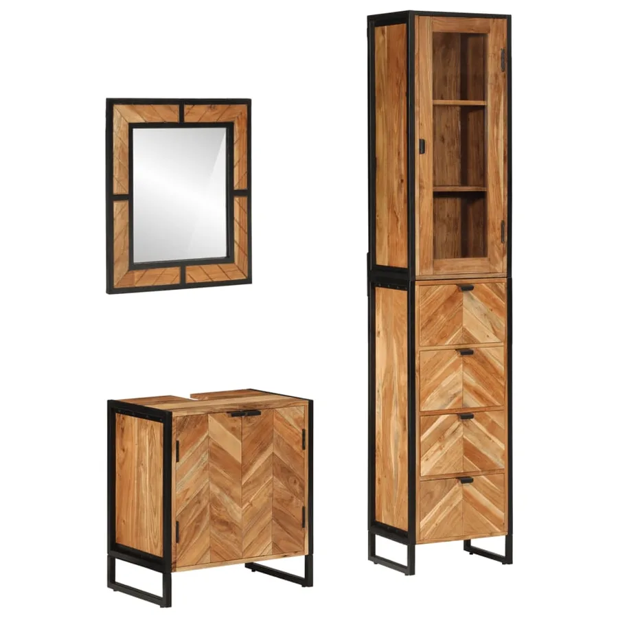 Ensemble de meubles salle de bain 3 pcs fer et bois d'acacia - 14