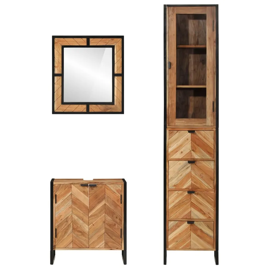 Ensemble de meubles salle de bain 3 pcs fer et bois d'acacia - 3
