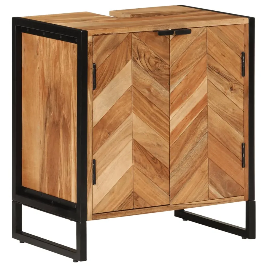 Ensemble de meubles salle de bain 3 pcs fer et bois d'acacia - 4