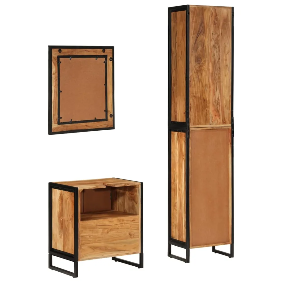 Ensemble de meubles salle de bain 3 pcs fer et bois d'acacia - 7