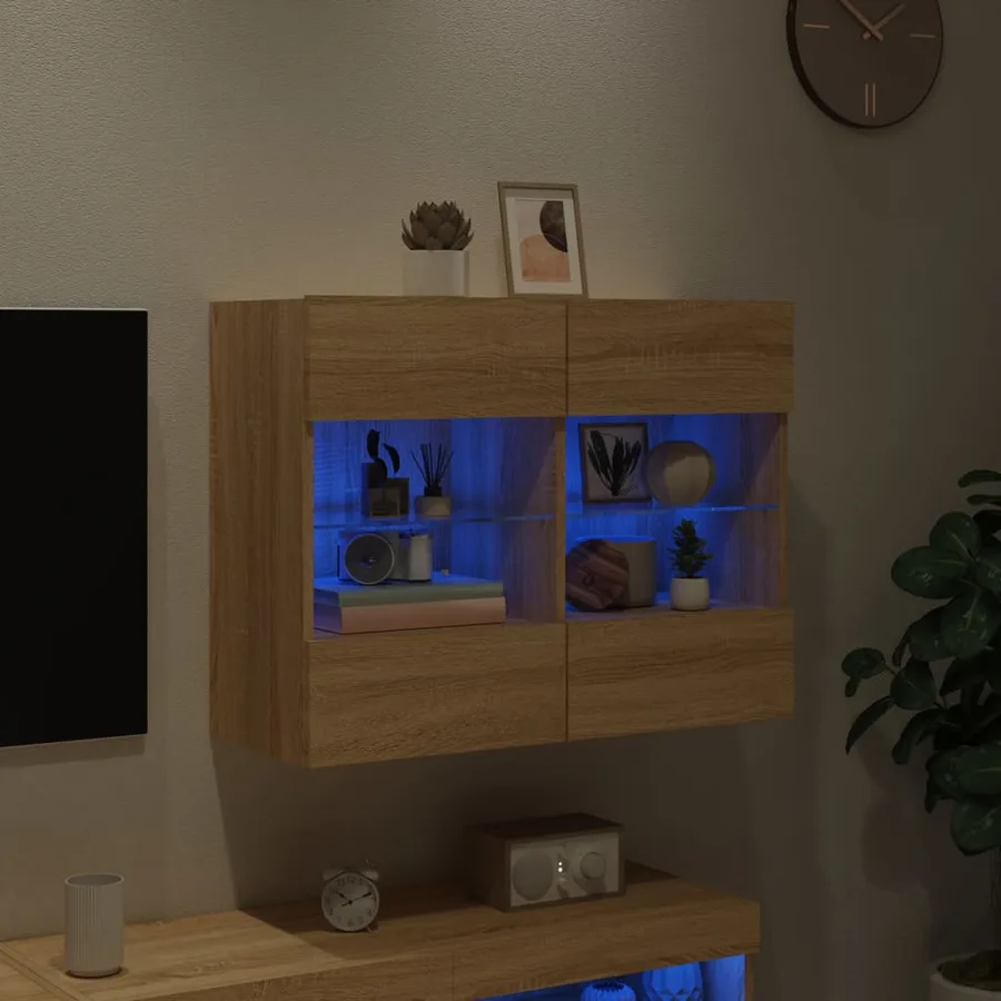 Meuble TV mural avec lumières LED chêne sonoma 78,5x30x60,5 cm - 3