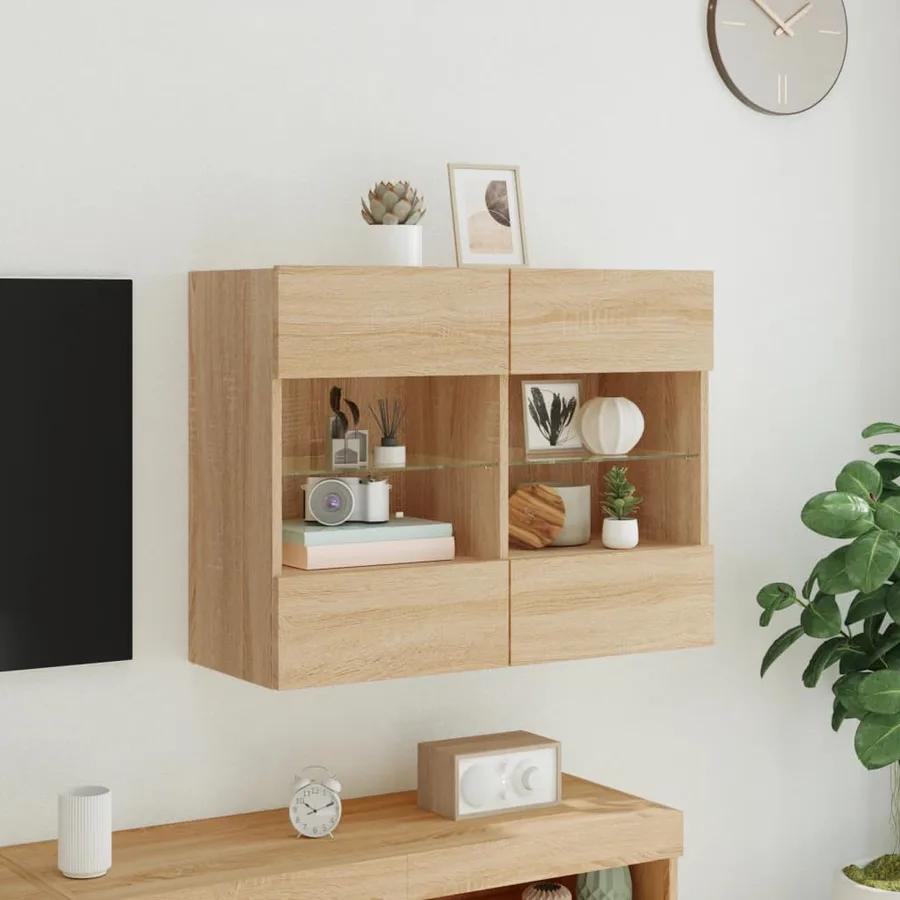 Meuble TV mural avec lumières LED chêne sonoma 78,5x30x60,5 cm - 4