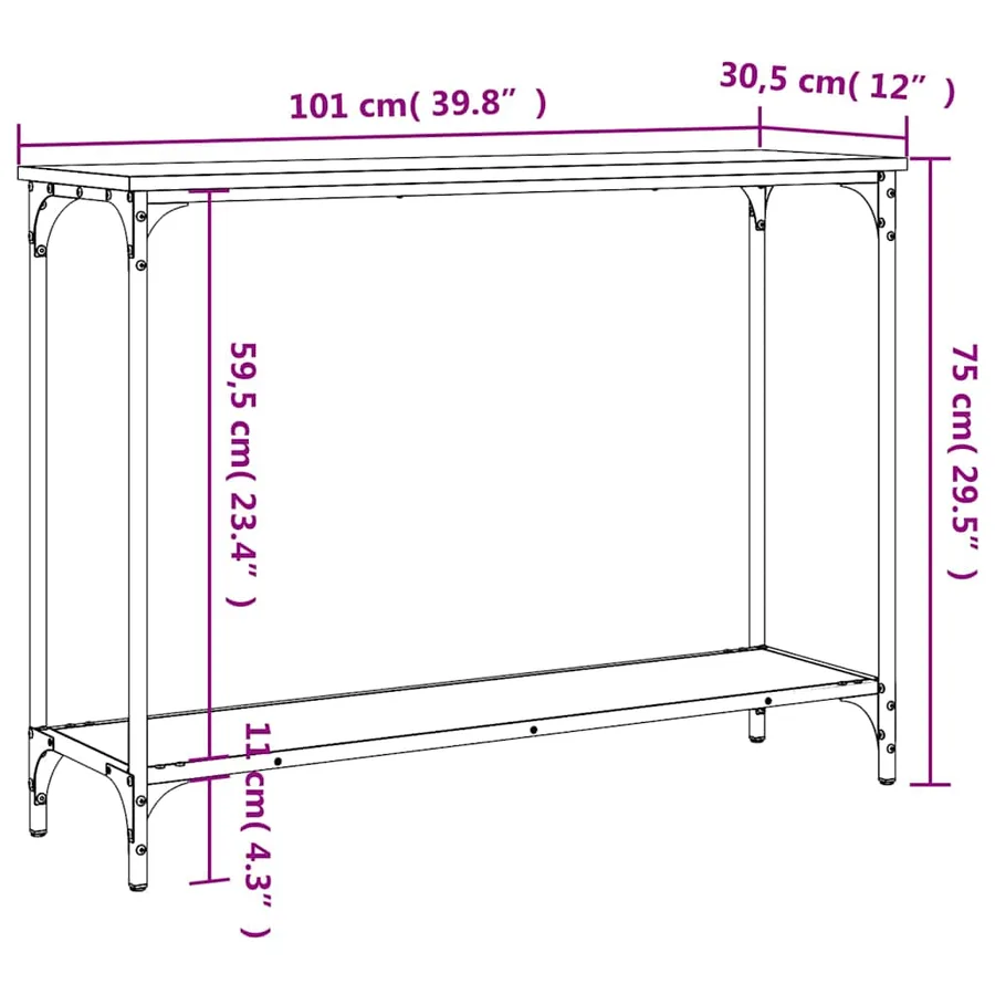 Table console noir 101x30,5x75 cm bois d'ingénierie - 9