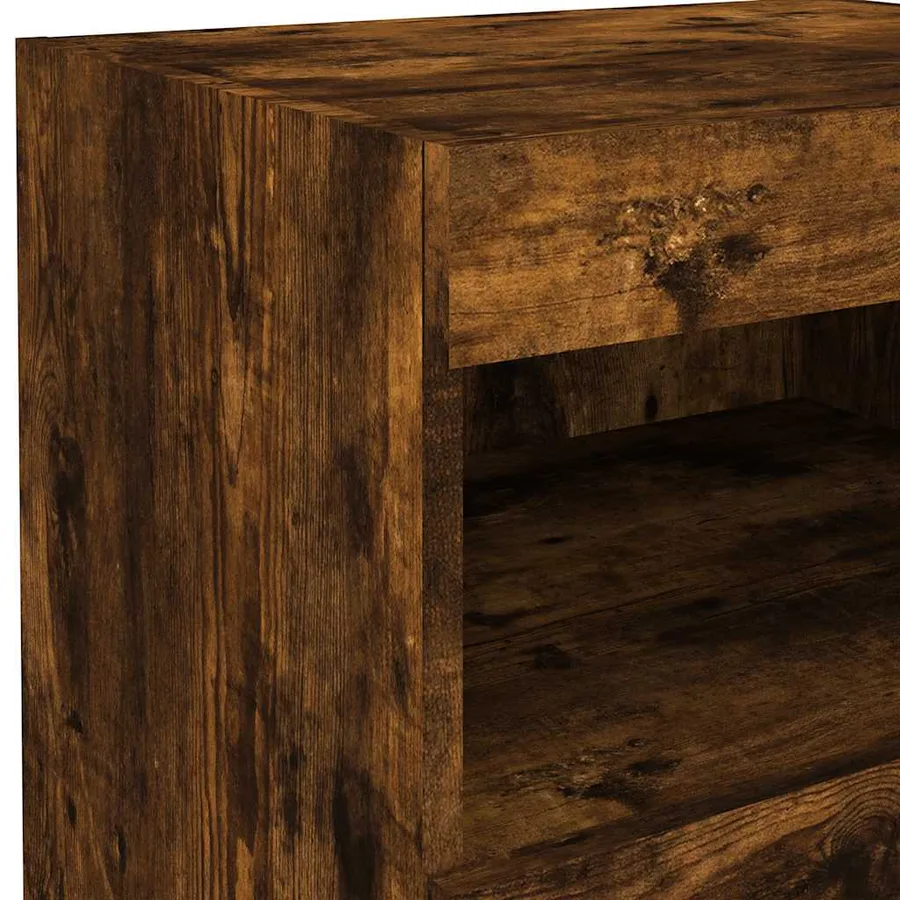 Table de chevet avec lumières LED chêne fumé 50x40x45 cm - 11