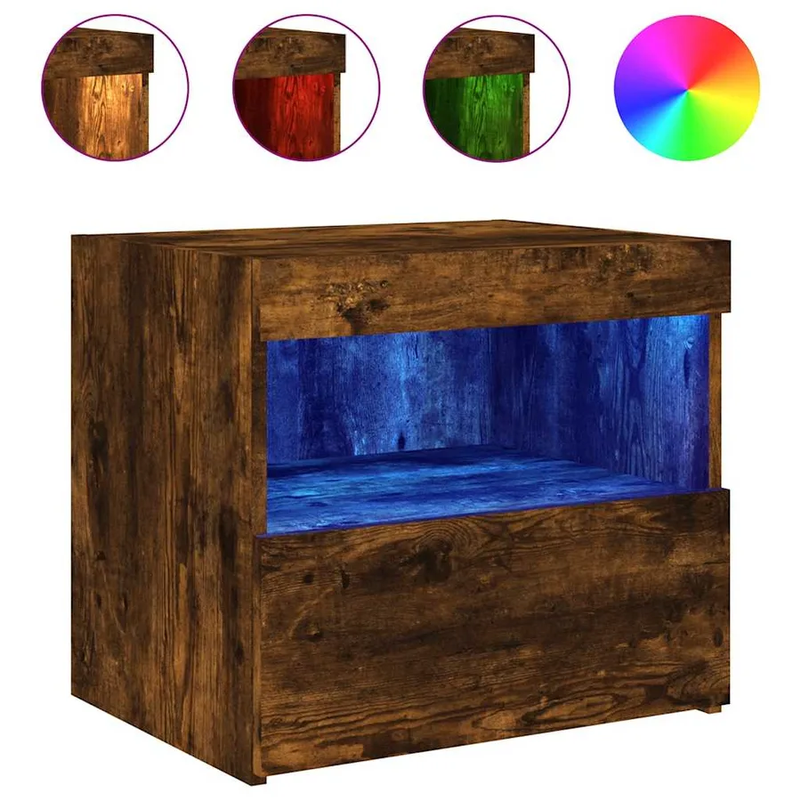 Table de chevet avec lumières LED chêne fumé 50x40x45 cm - 2