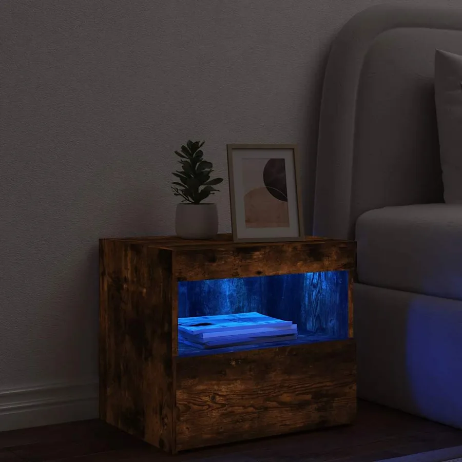 Table de chevet avec lumières LED chêne fumé 50x40x45 cm - 4