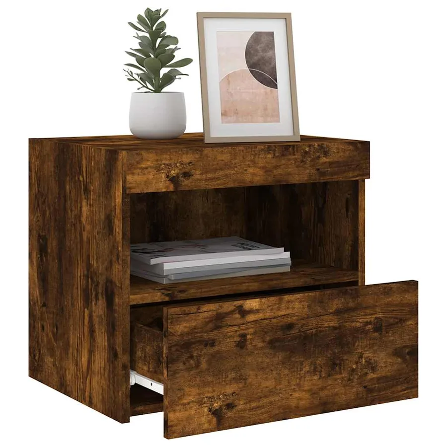 Table de chevet avec lumières LED chêne fumé 50x40x45 cm - 5