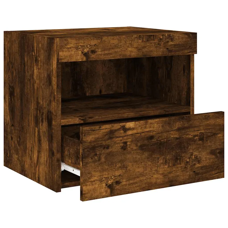Table de chevet avec lumières LED chêne fumé 50x40x45 cm - 7