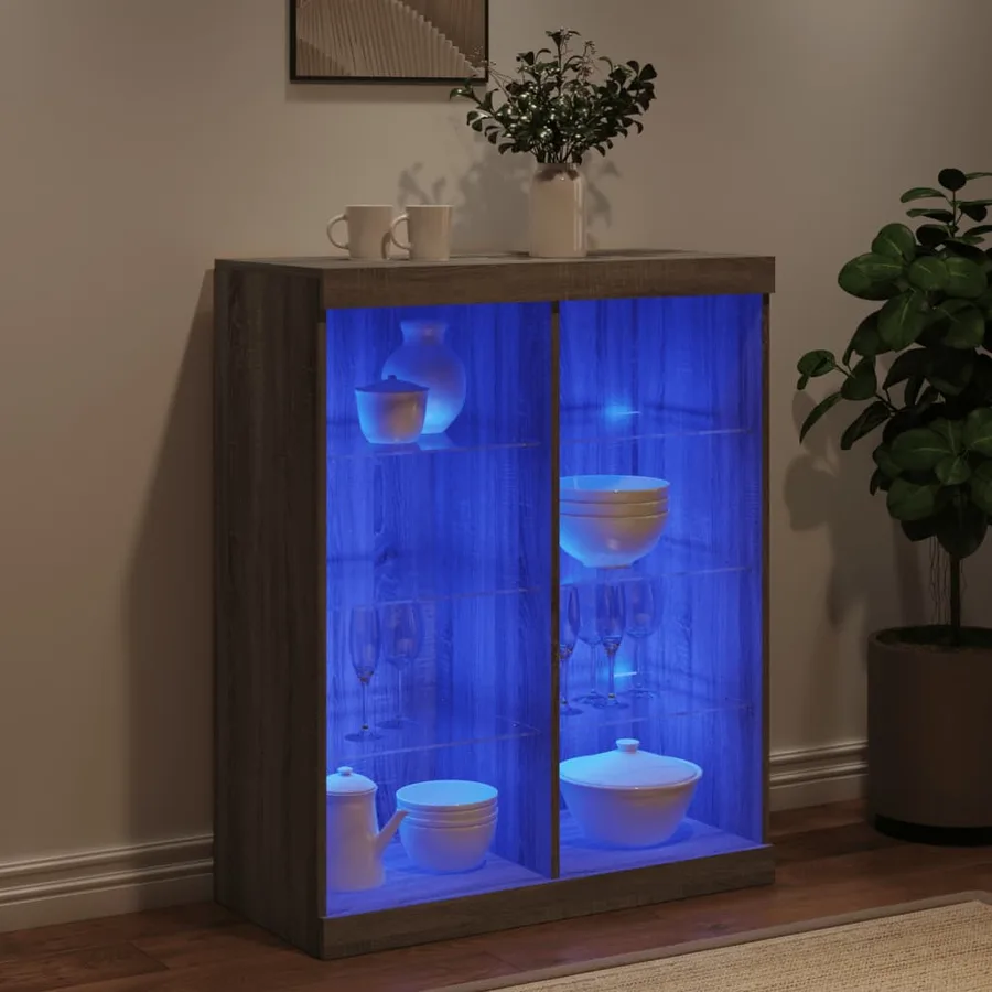 Buffet avec lumières LED sonoma gris 81x37x100 cm - 4