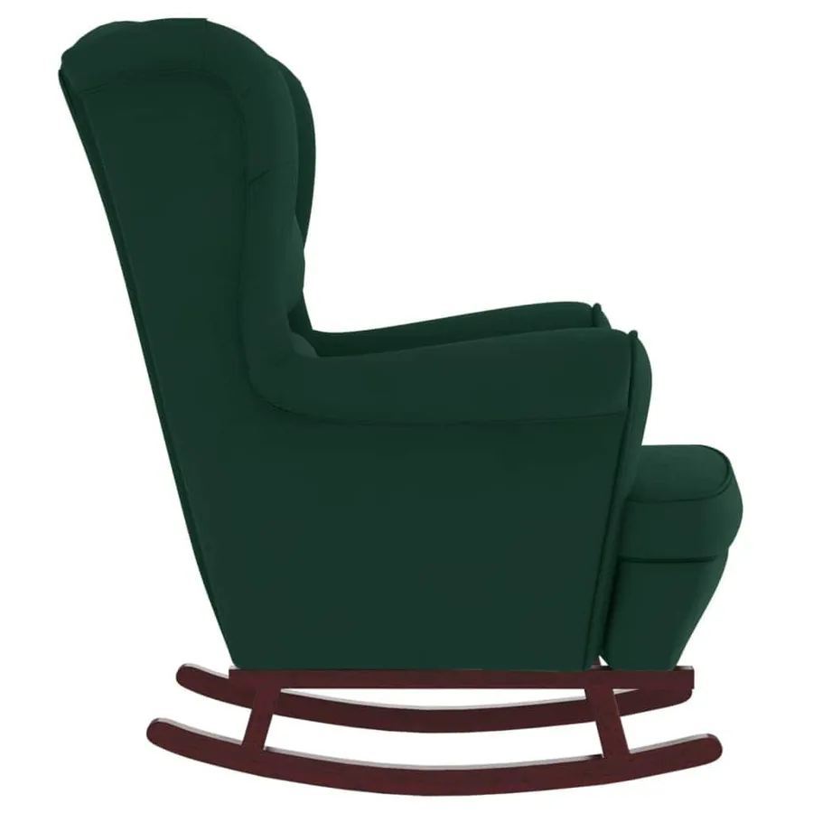 Fauteuil à bascule à oreilles en velours vert foncé bois massif - 6