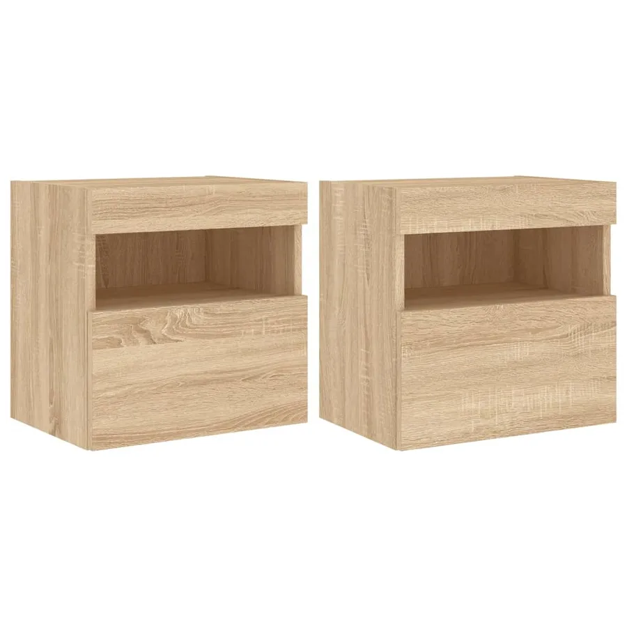 Meubles TV muraux lumières LED 2 pcs chêne sonoma 40x30x40 cm - 2