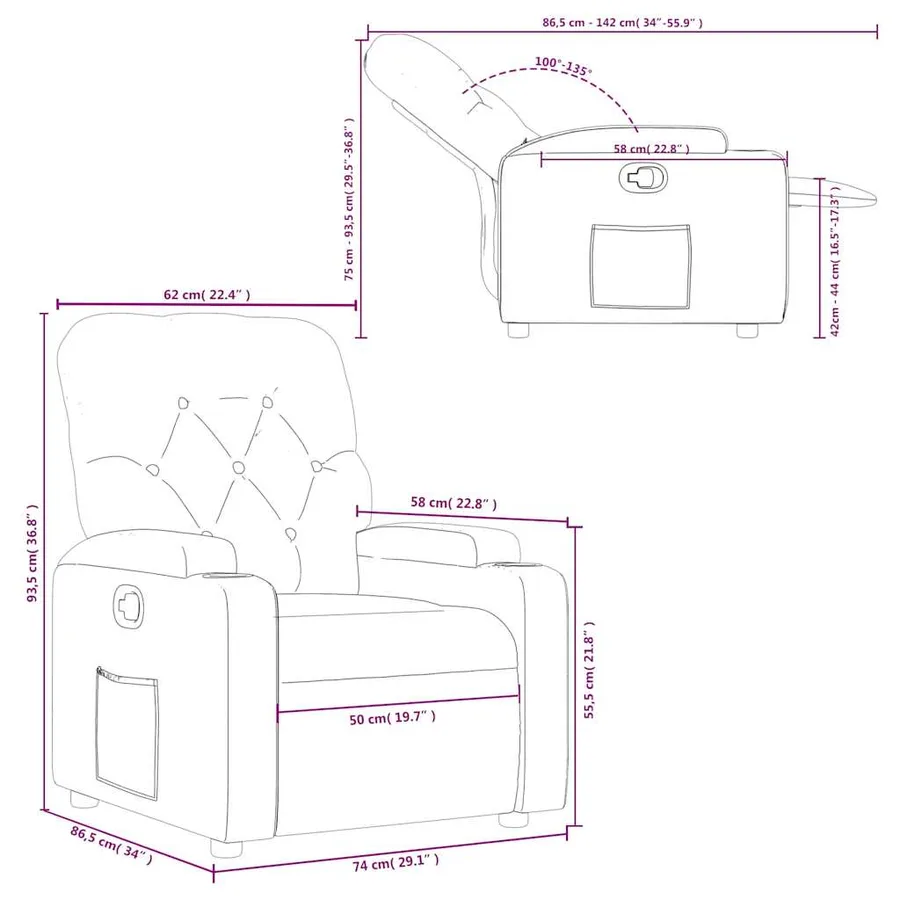 Fauteuil inclinable en tissu gris foncé - 11