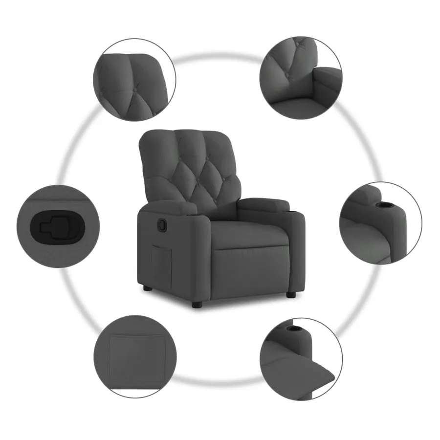 Fauteuil inclinable en tissu gris foncé - 5