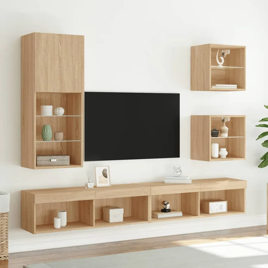 Meuble TV avec lumières LED chêne sonoma 40,5x30x102 cm - 3