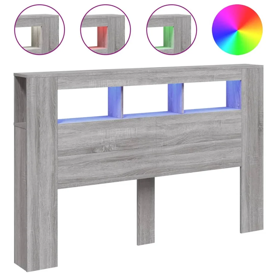 Tête de lit à LED sonoma gris 160x18,5x103,5 cm bois ingénierie - 2