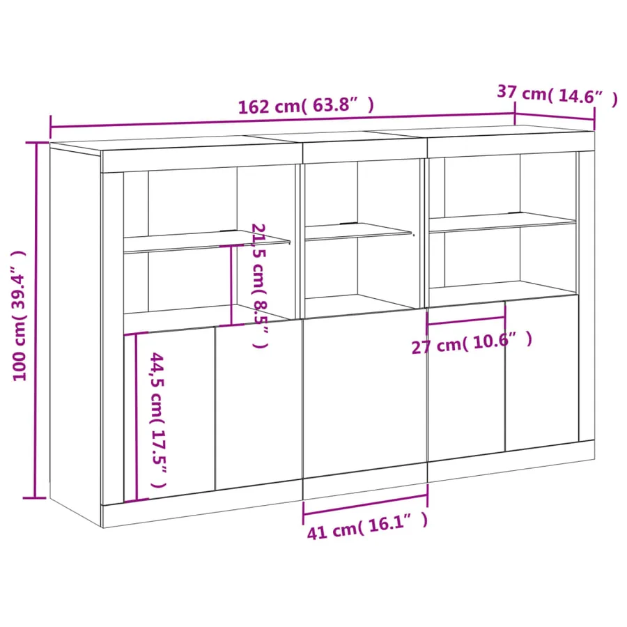 Buffet avec lumières LED chêne sonoma 162x37x100 cm - 17
