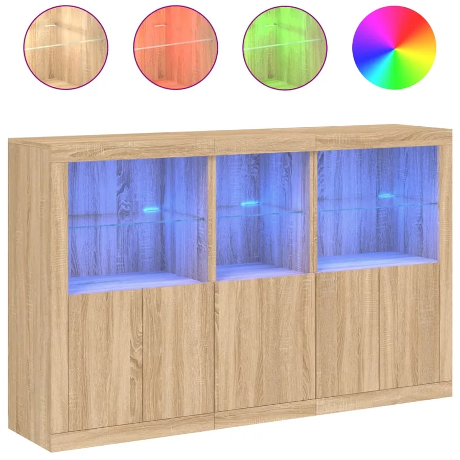 Buffet avec lumières LED chêne sonoma 162x37x100 cm - 2