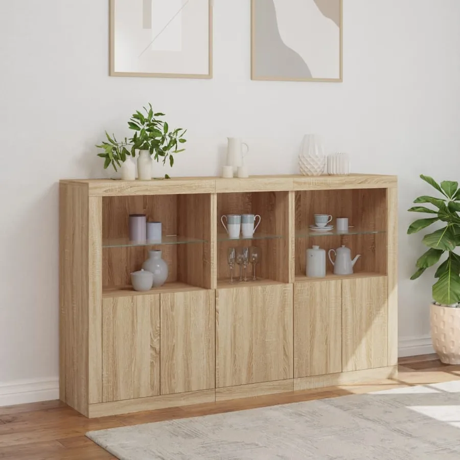Buffet avec lumières LED chêne sonoma 162x37x100 cm - 4
