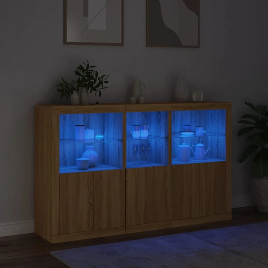 Buffet avec lumières LED chêne sonoma 162x37x100 cm - 5