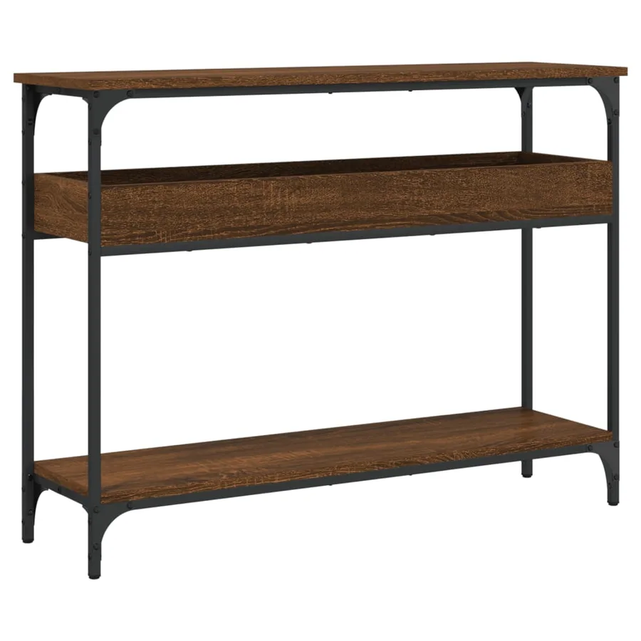 Table console avec étagère chêne marron 100x29x75 cm - 2