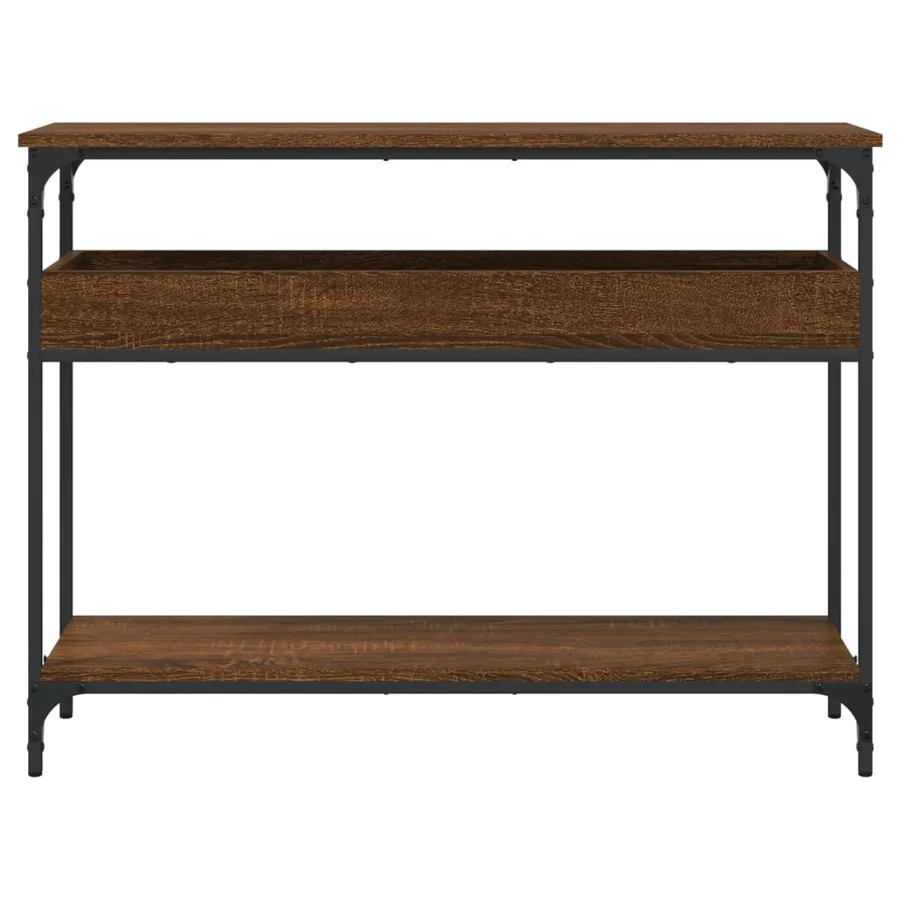 Table console avec étagère chêne marron 100x29x75 cm - 4