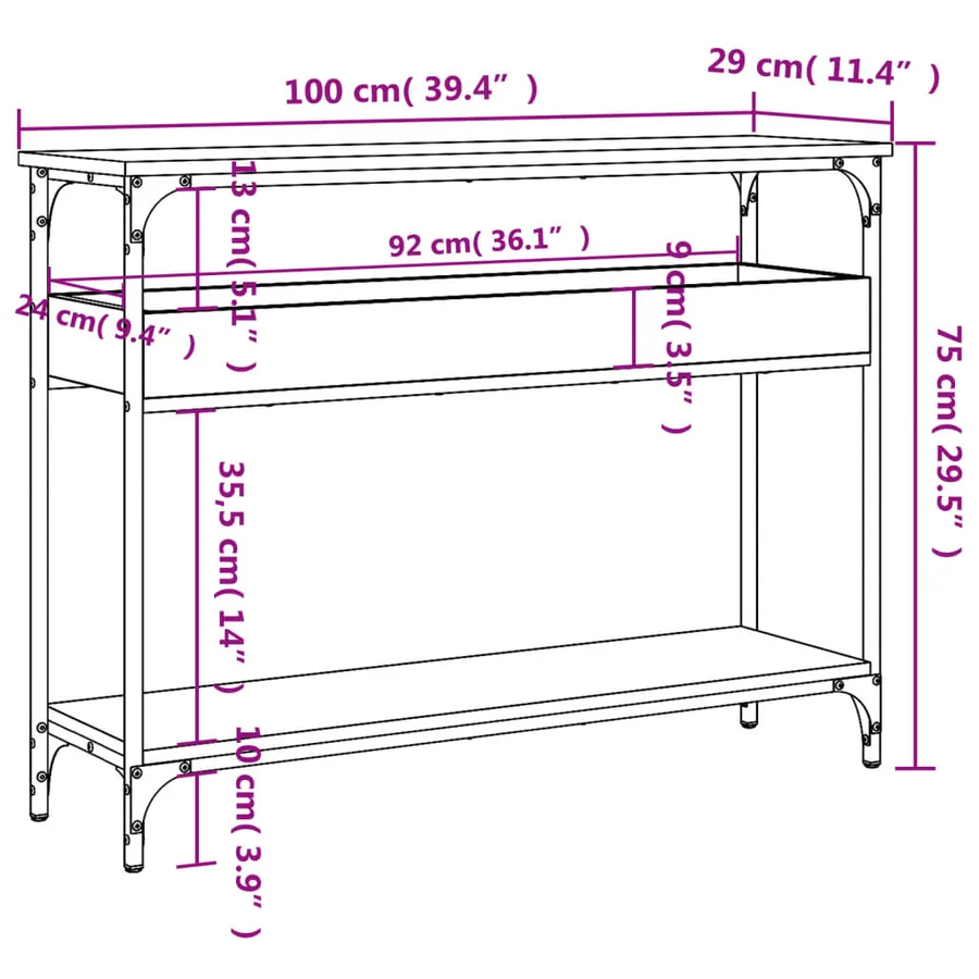 Table console avec étagère chêne marron 100x29x75 cm - 8